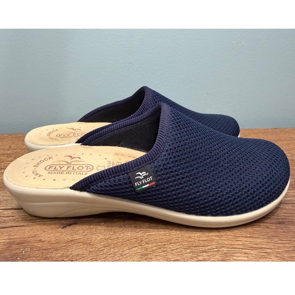 Fly Flot Navy Blue Mesh Anti-Shock Anatomic Clogs Mules Italy Womens 38 7.5 - Picture 3 of 8